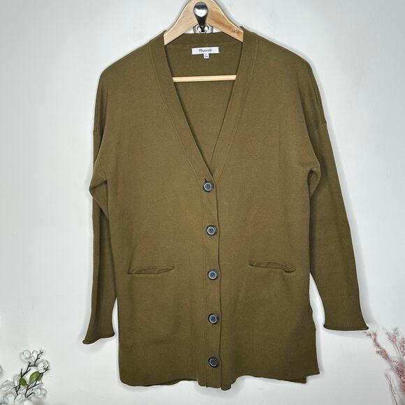 MADEWELL Miller Cardigan Sweater Golden Spinach Olive Green Sz M {3Y14} - Picture 3 of 7